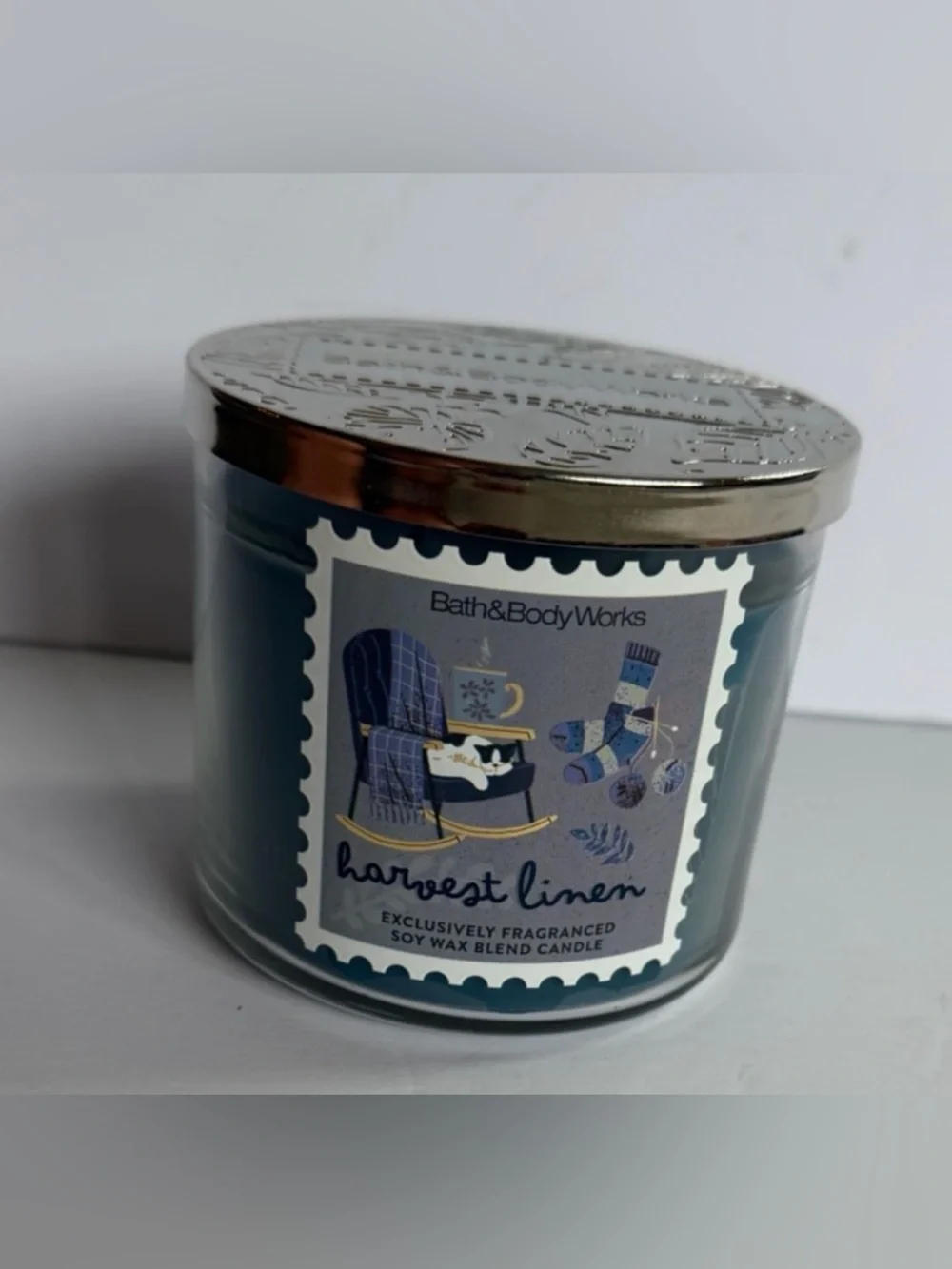 Bath & Body Works Harvest Linen 3-Wick Candle 14.5 oz Soy Blend Fresh Pine Musk